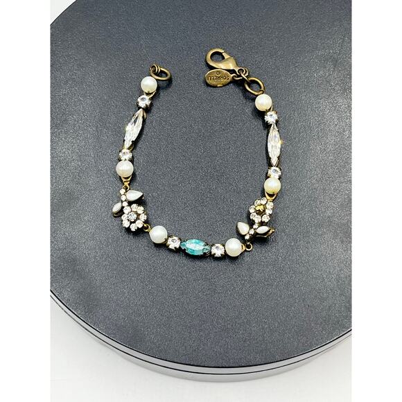 Sorrelli Clear Crystal Flower Blue Swarovski Antiqued Romantic Bracelet - Picture 8 of 11